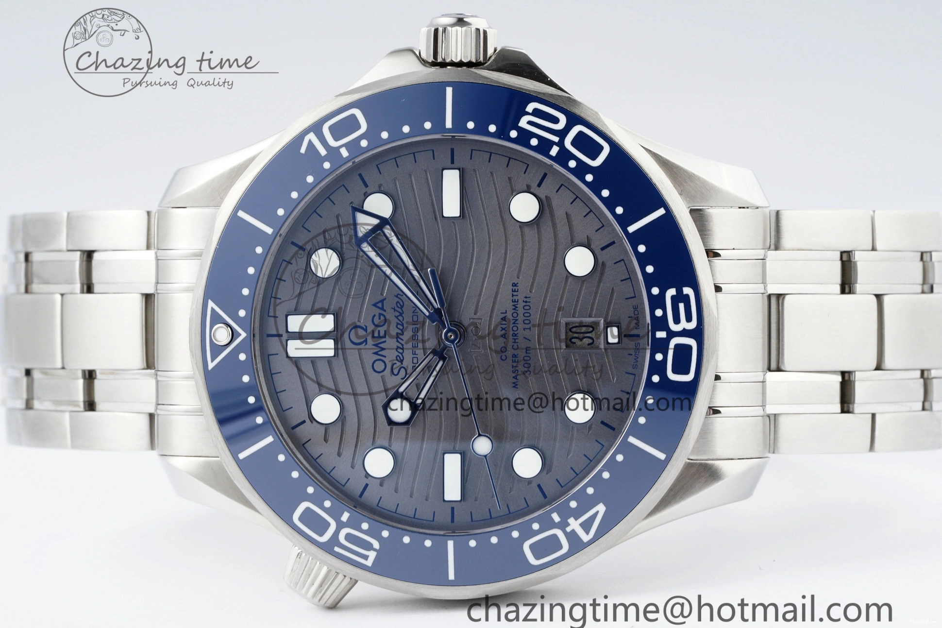 0310 Affordable Seamaster Diver 300M ZF 1:1 Best Edition Blue Ceramic Gray Dial on SS Bracelet A 7734